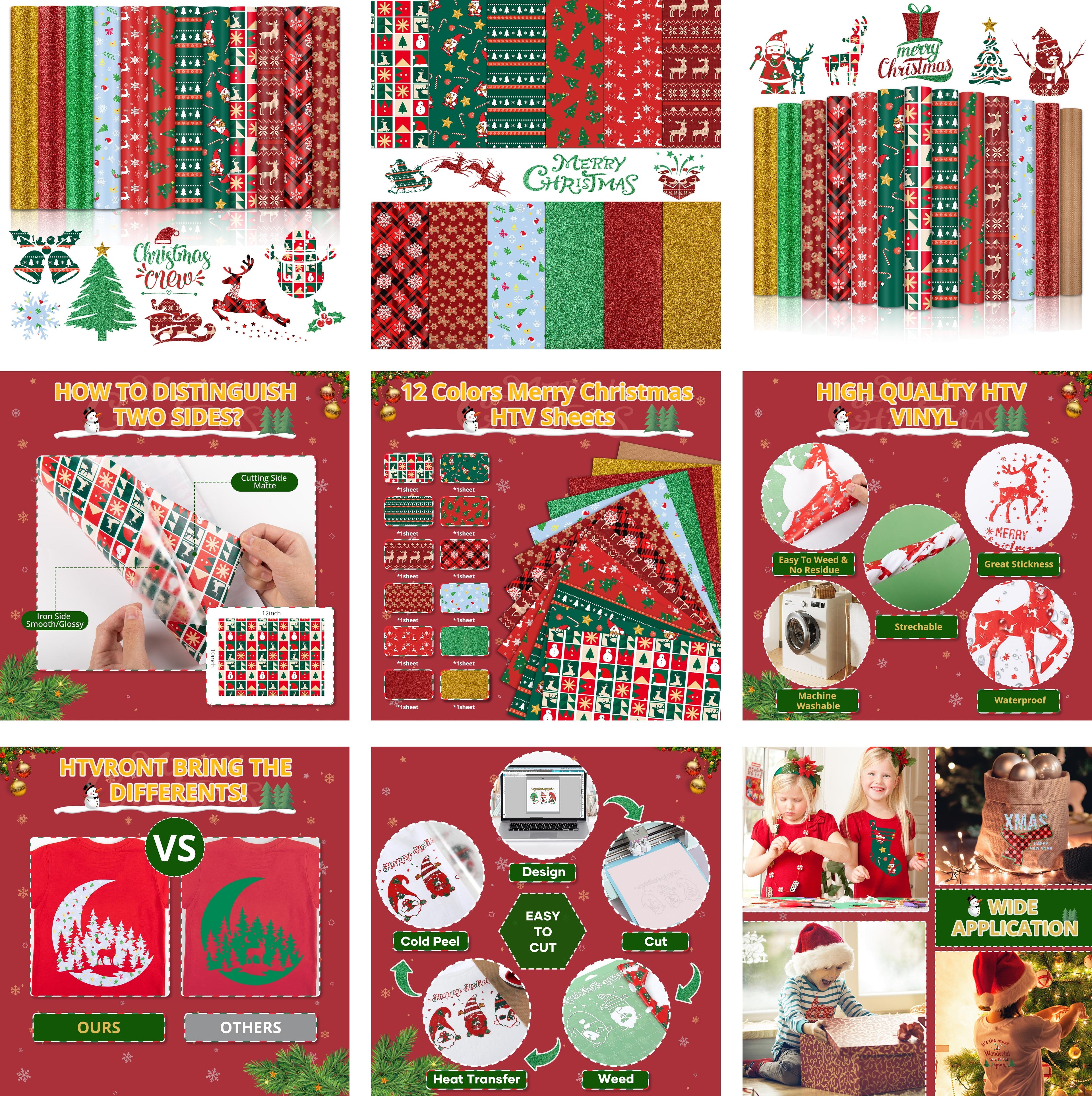 2025 New Models Christmas Patterned Heat Transfer Vinyl Bundle - 13 Sheets 12"x10"