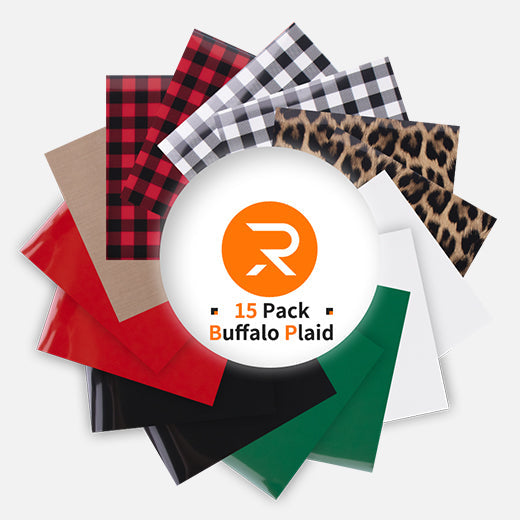 Buffalo Plaid Patterned HTV Vinyl Sheet Bundle - 12"x 10" 15 Packs(7 Assorted Colors)