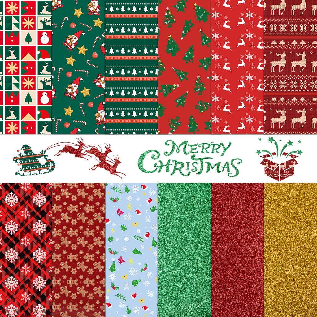 2025 New Models Christmas Patterned Heat Transfer Vinyl Bundle - 13 Sheets 12"x10"