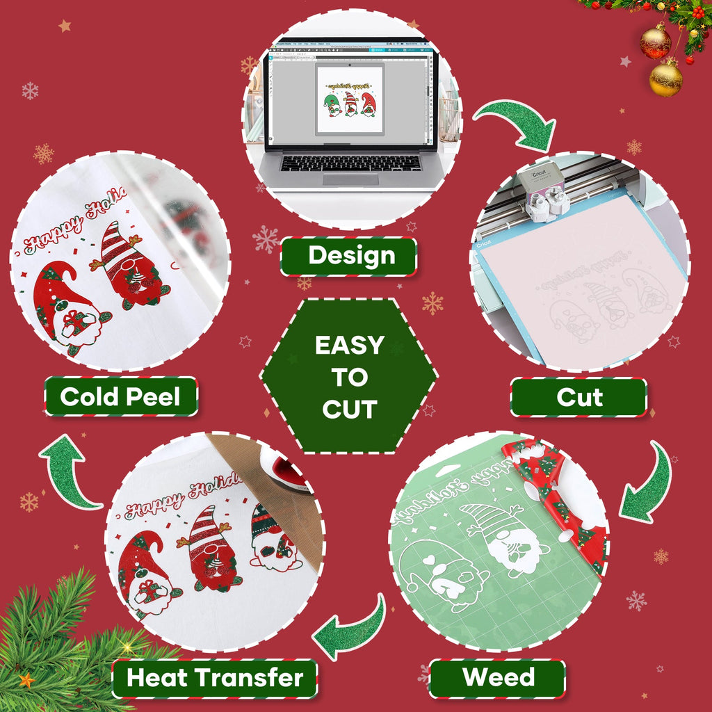 2025 New Models Christmas Patterned Heat Transfer Vinyl Bundle - 13 Sheets 12"x10"