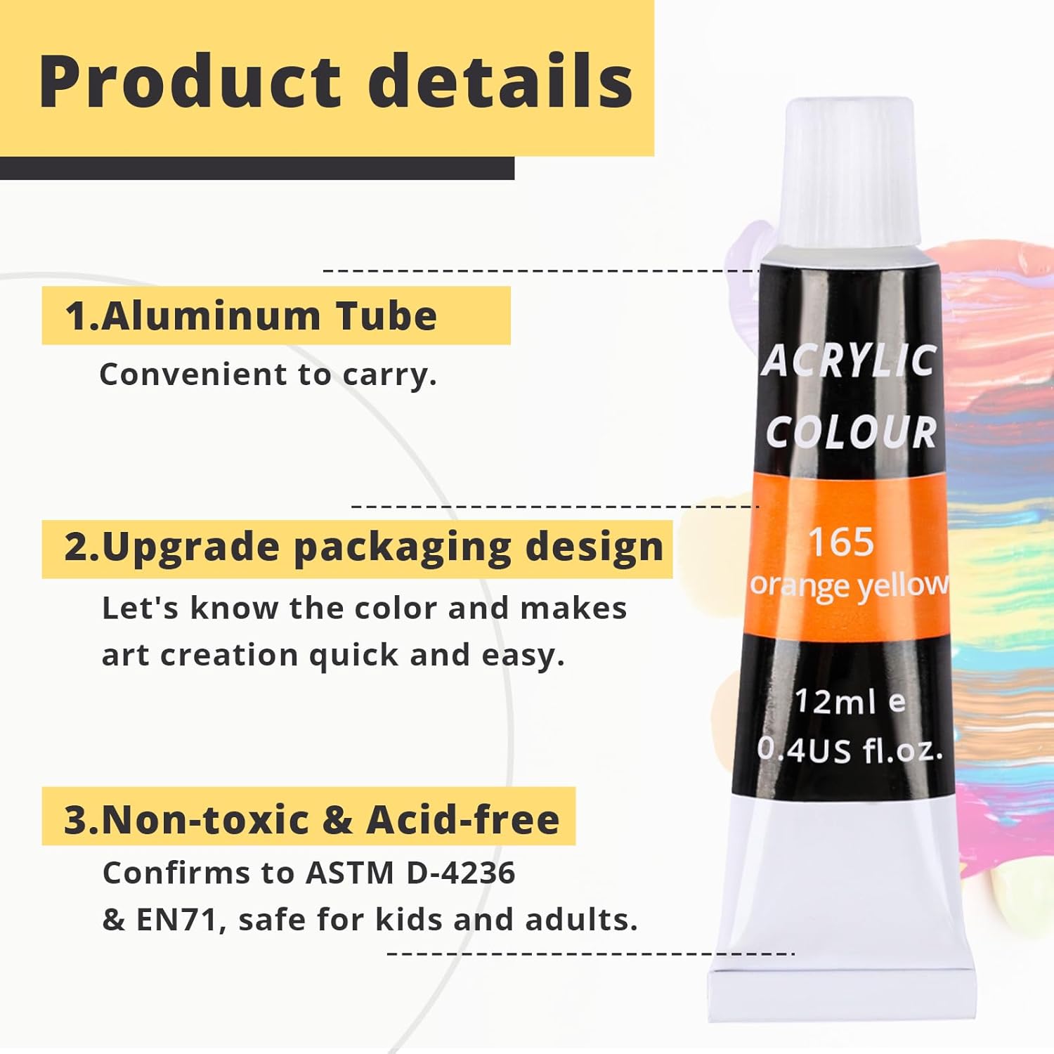 16 Colors Non-Toxic Acrylic Paint Set, Painting Kit for Kids (12ml, 0.41 oz)