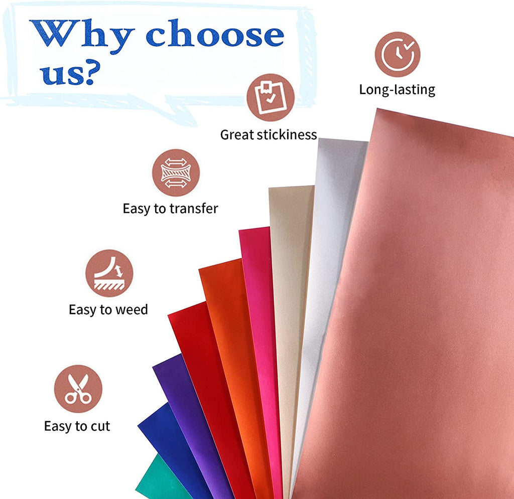 Matte Metallic Adhesive Vinyl Bundle - 12" x 12" 9 Pack （9 Assorted Colors）