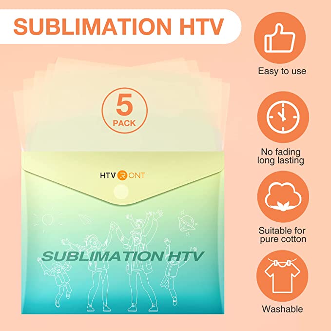 Clear Sublimation HTV for Light Fabric - 12" x 10"  5 Pack