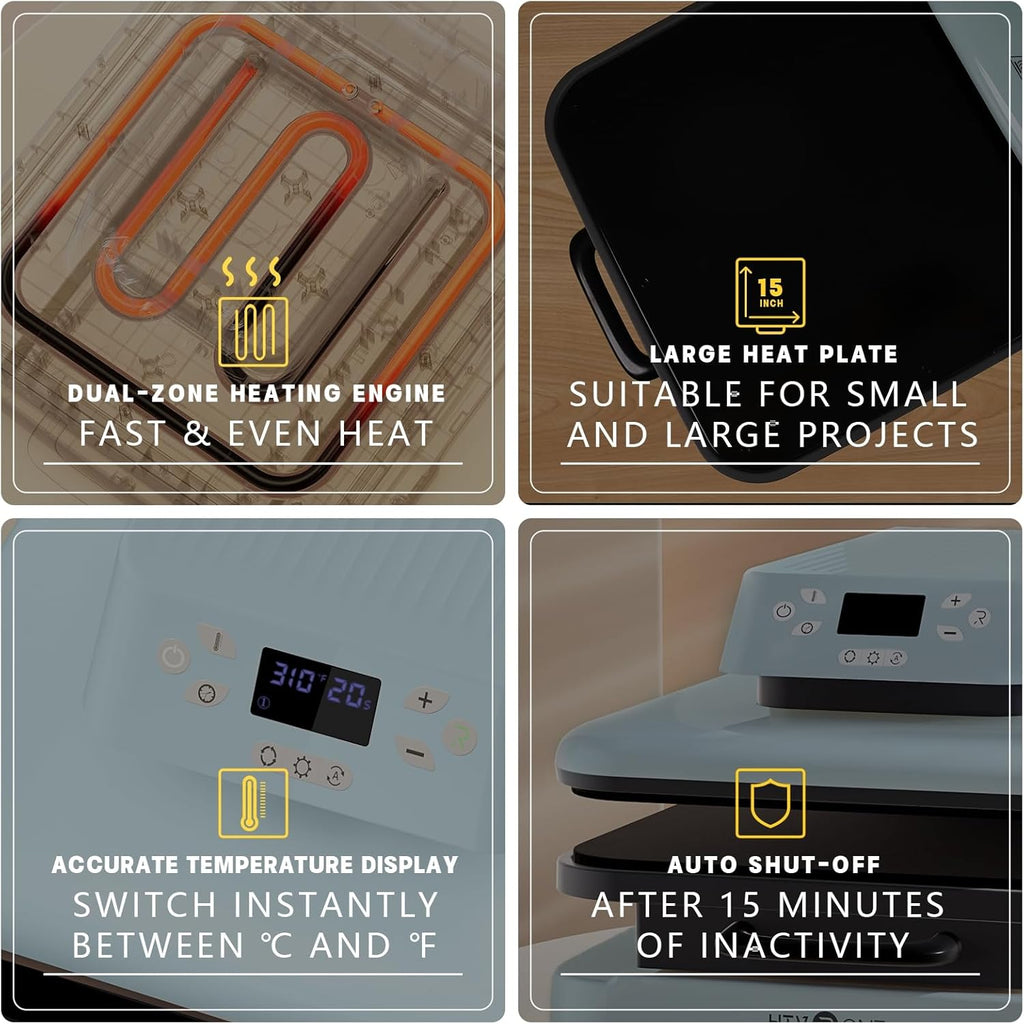 Auto Heat Press Machine 15" x 15" 110V with 52 Pcs Heat Press Accessories Bundle