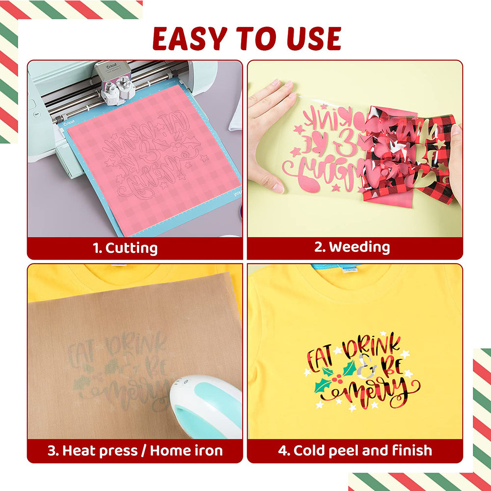 Buffalo Plaid Patterned HTV Vinyl Sheet Bundle - 12"x 10" 15 Packs(7 Assorted Colors)