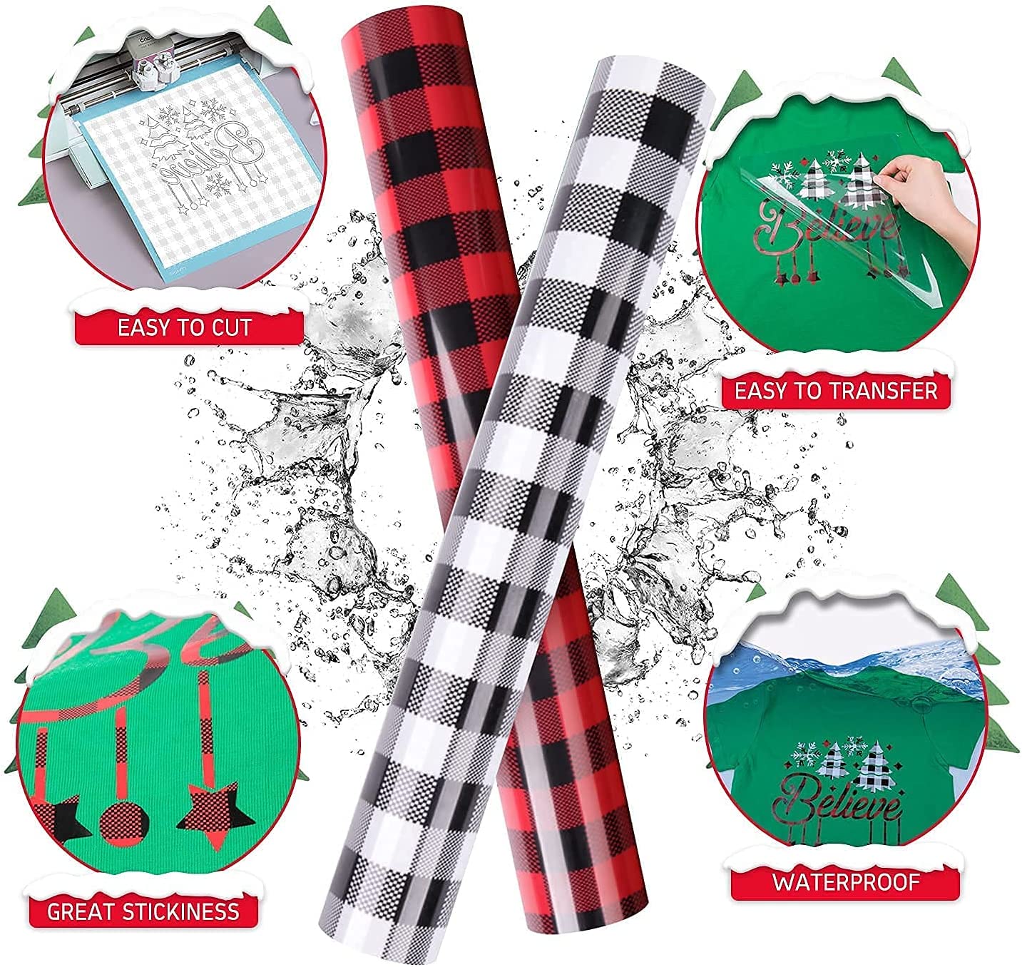 Buffalo Plaid Permanent Adhesive Vinyl Roll - 12" x 5FT（2 colors）