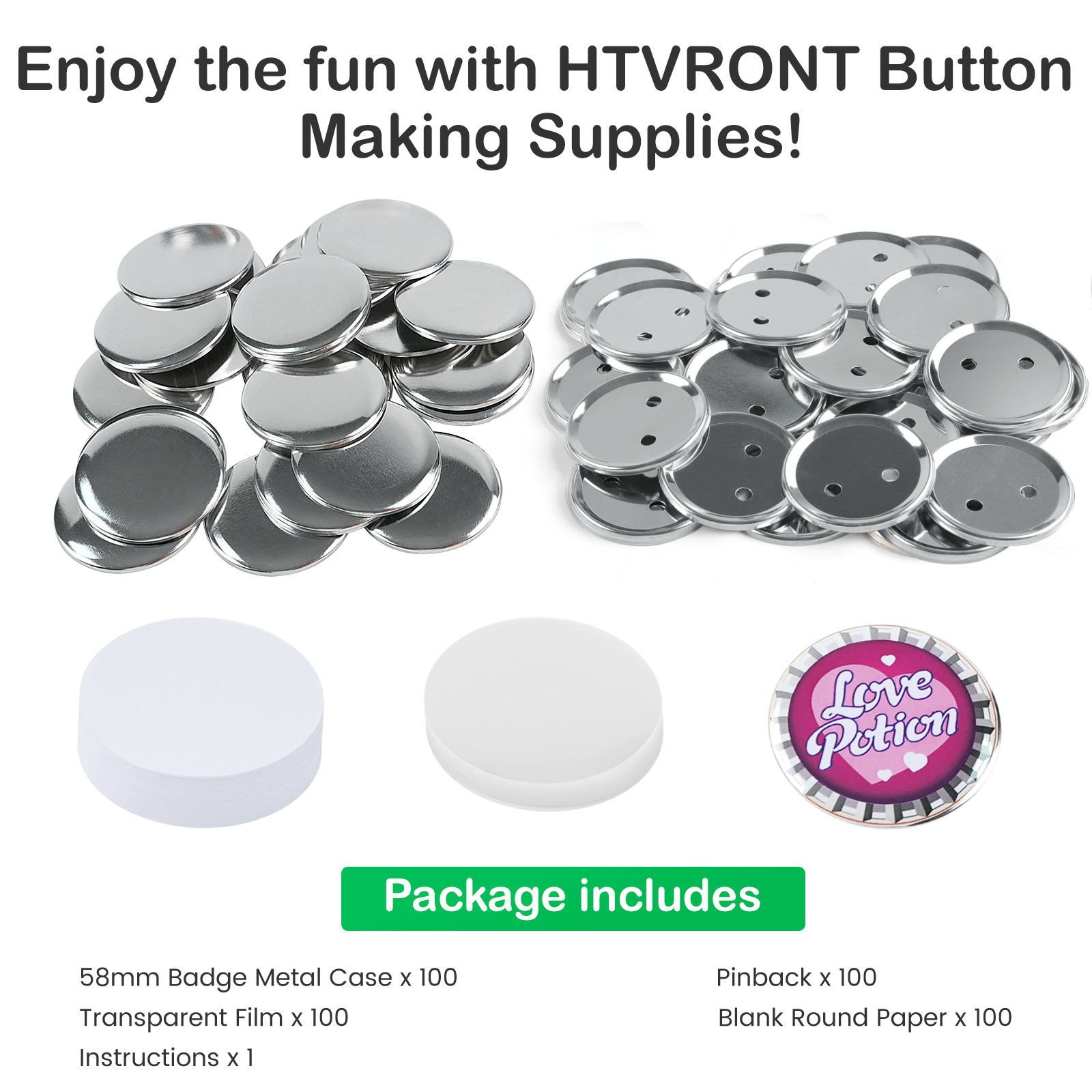 400 Pcs Metal Blank Button Supplies 58mm/2.25 inch