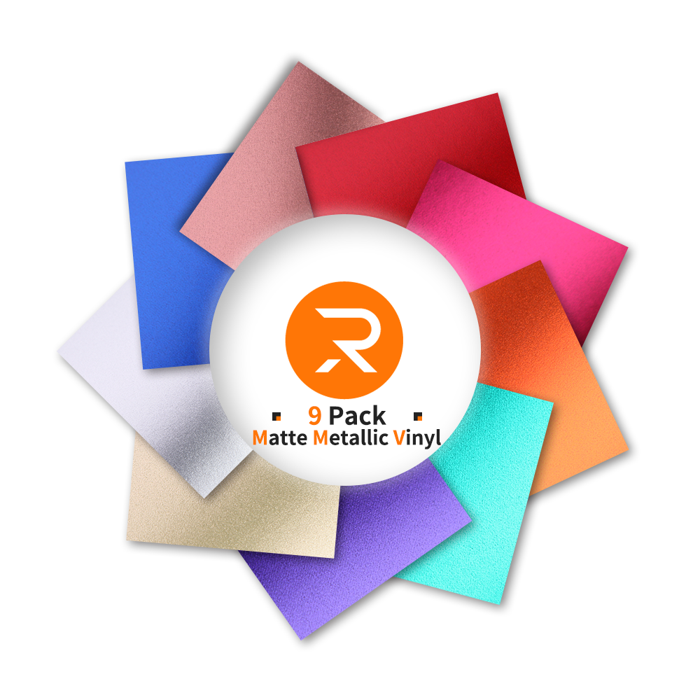 Matte Metallic Adhesive Vinyl Bundle - 12" x 12" 9 Pack （9 Assorted Colors）